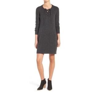 Madewell Women Small Gray Knit Lace Up Detail Sweater Tunic Dress